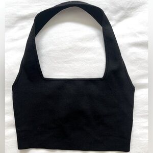 Black XS The Drop Square Neck Cropped Halter Top NWOT